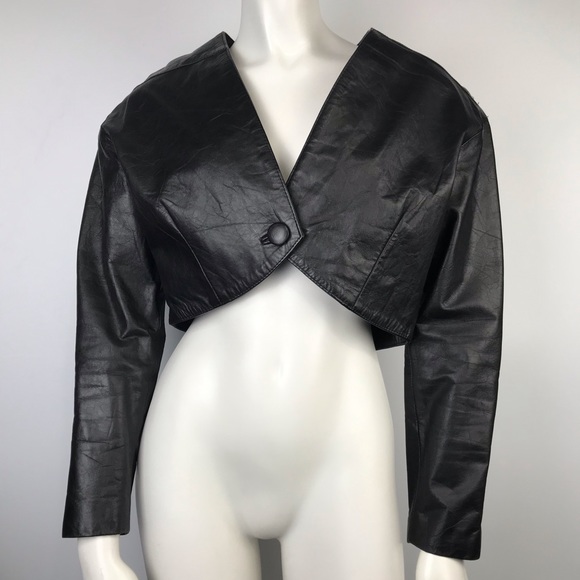 Code Nouveau Jacket Vintage Crop Top 100% Leather - Picture 1 of 8